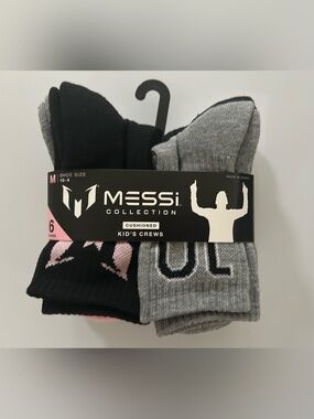Messi Collection Kid's Cushioned Crew Socks (6 Pairs) Size Medium NWT